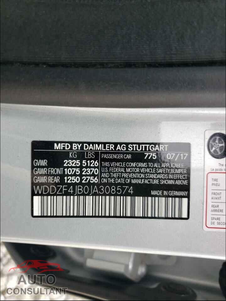 MERCEDES-BENZ E CLASS 2018 - WDDZF4JB0JA308574