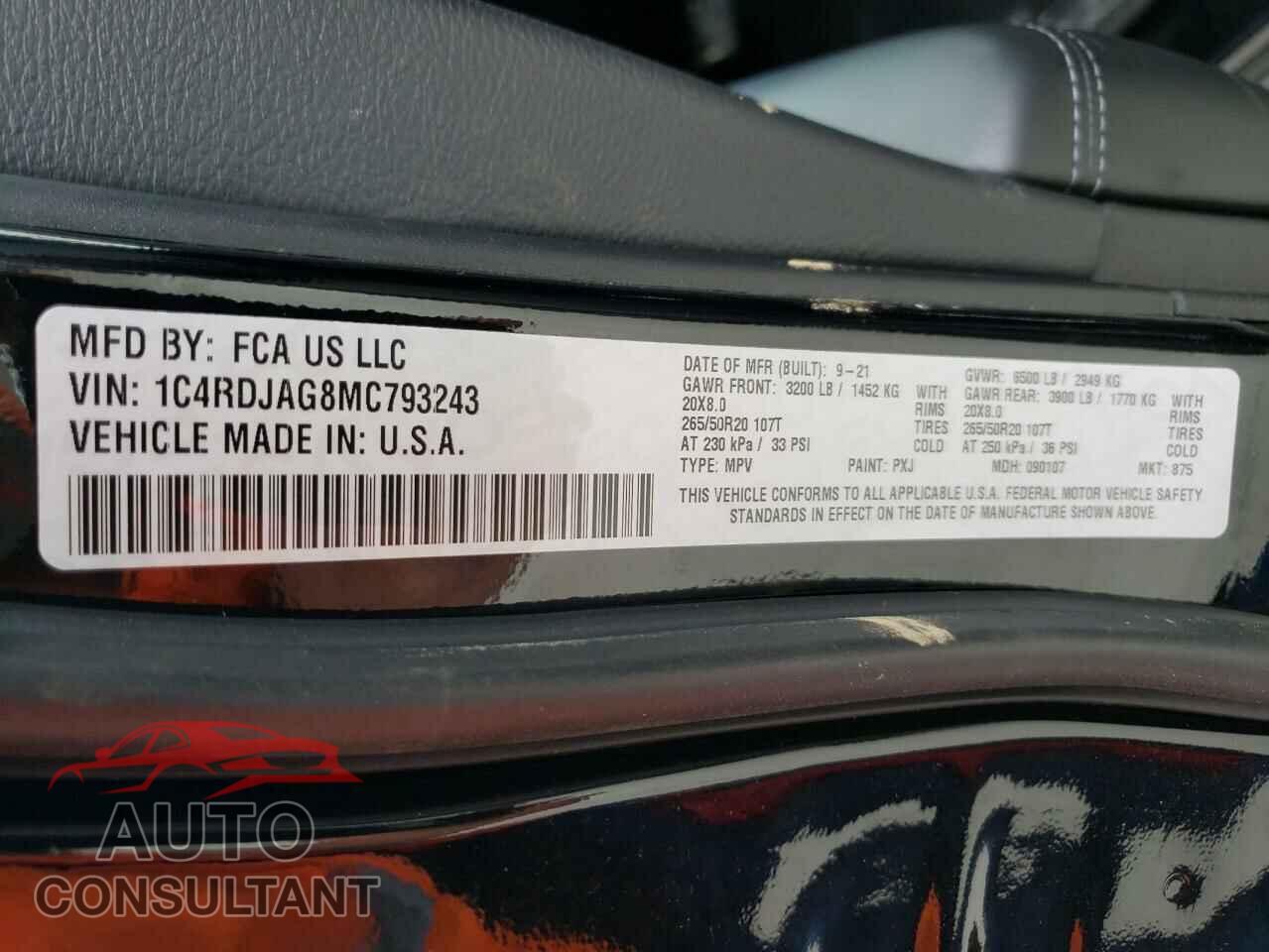 DODGE DURANGO 2021 - 1C4RDJAG8MC793243