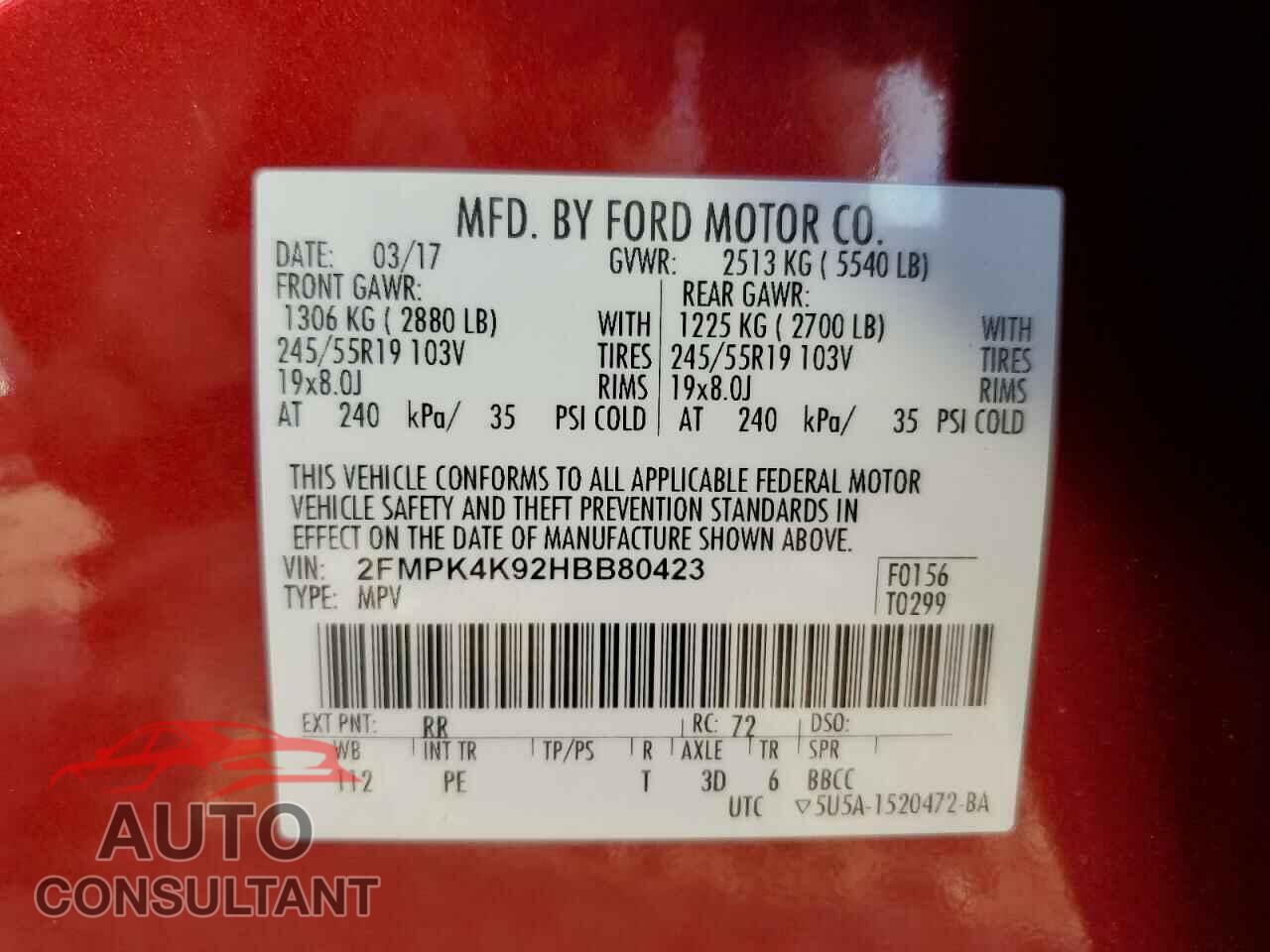 FORD EDGE 2017 - 2FMPK4K92HBB80423
