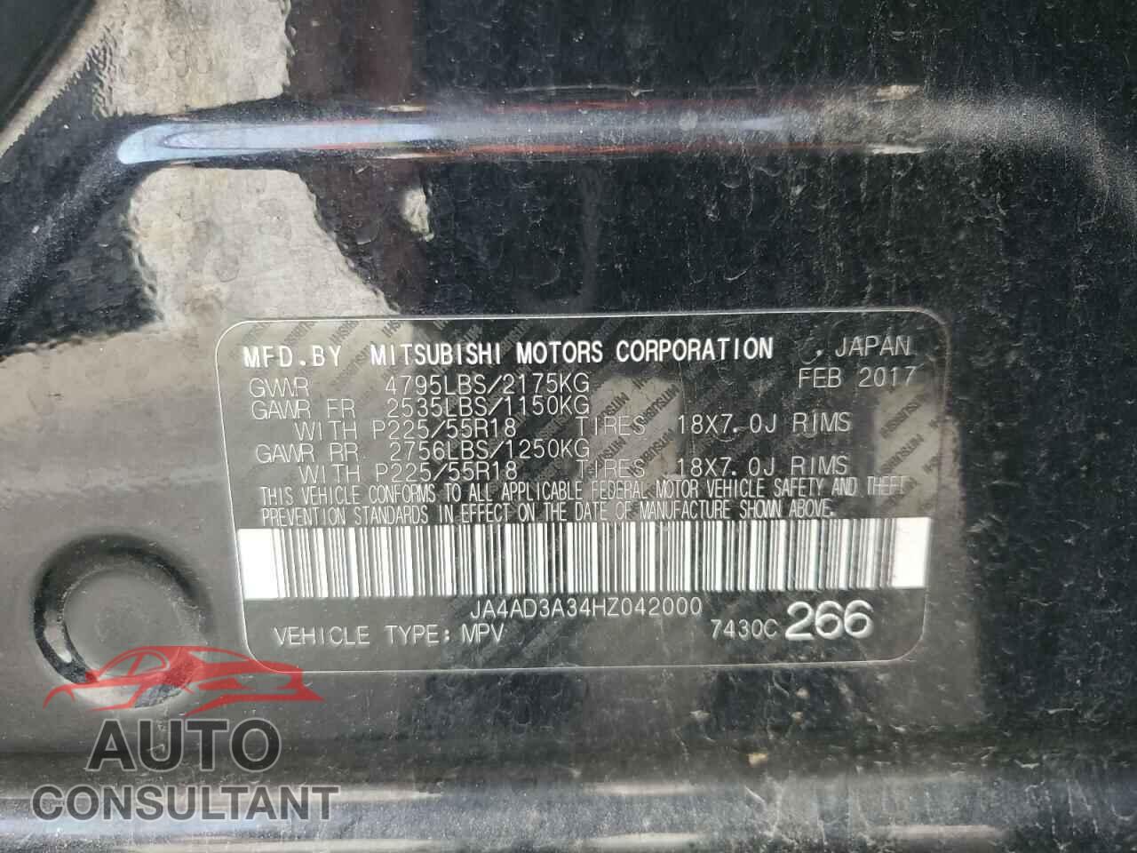 MITSUBISHI OUTLANDER 2017 - JA4AD3A34HZ042000