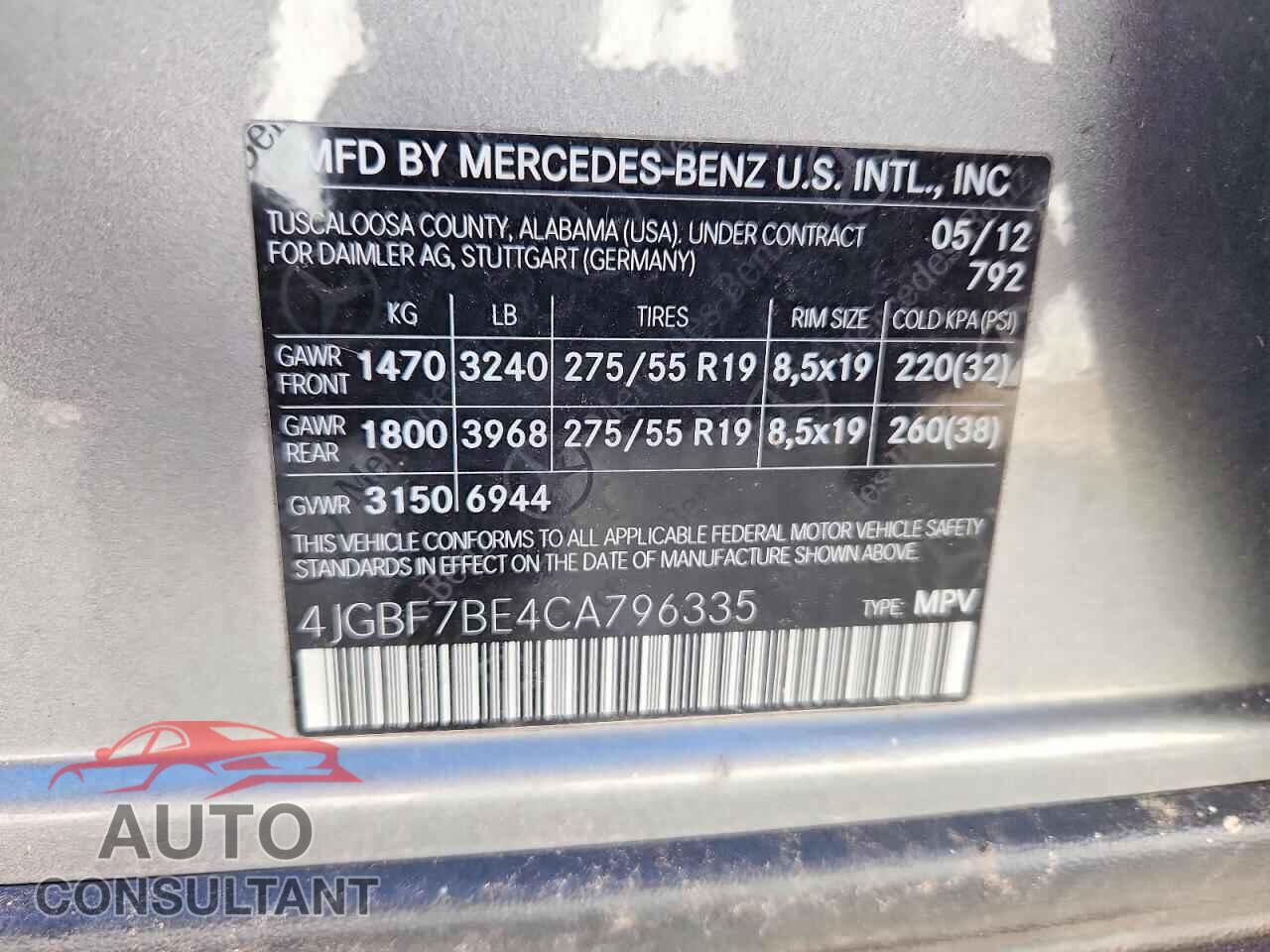 MERCEDES-BENZ GL-CLASS 2012 - 4JGBF7BE4CA796335