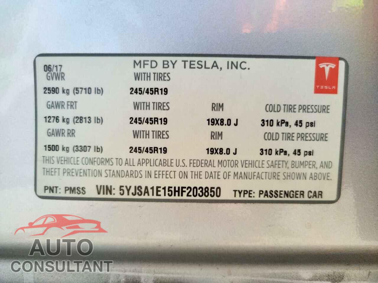 TESLA MODEL S 2017 - 5YJSA1E15HF203850