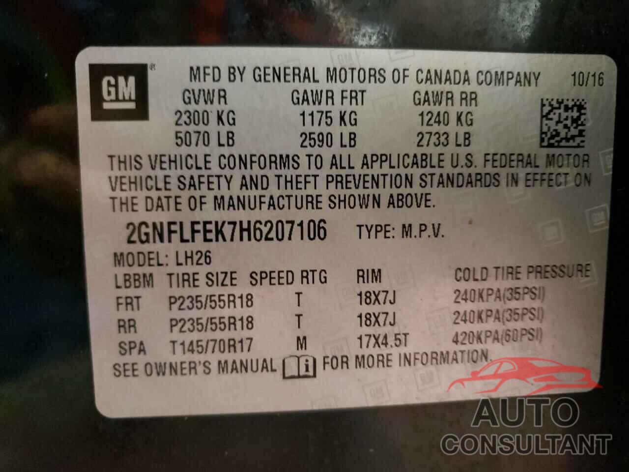 CHEVROLET EQUINOX 2017 - 2GNFLFEK7H6207106