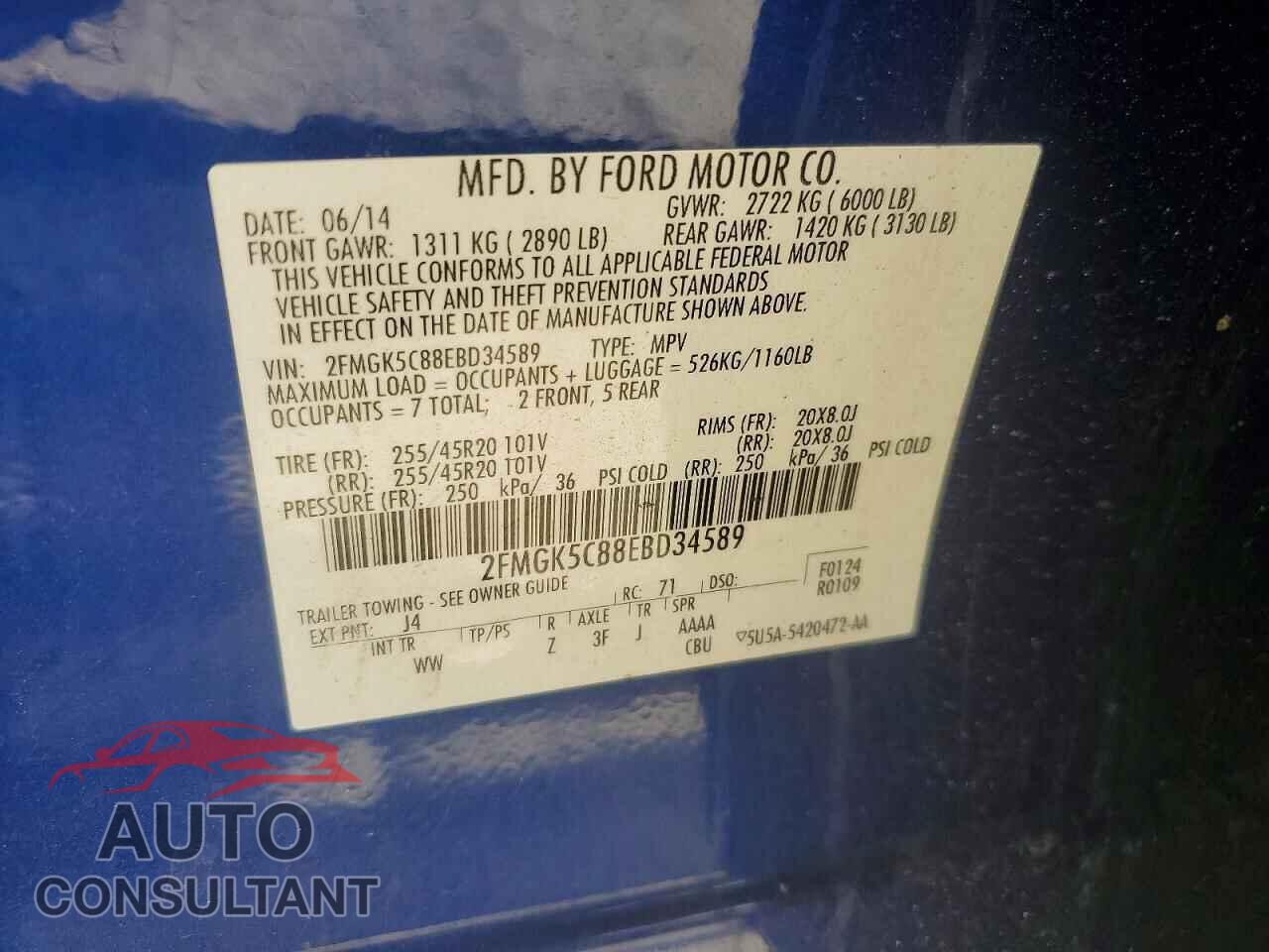 FORD FLEX 2014 - 2FMGK5C88EBD34589