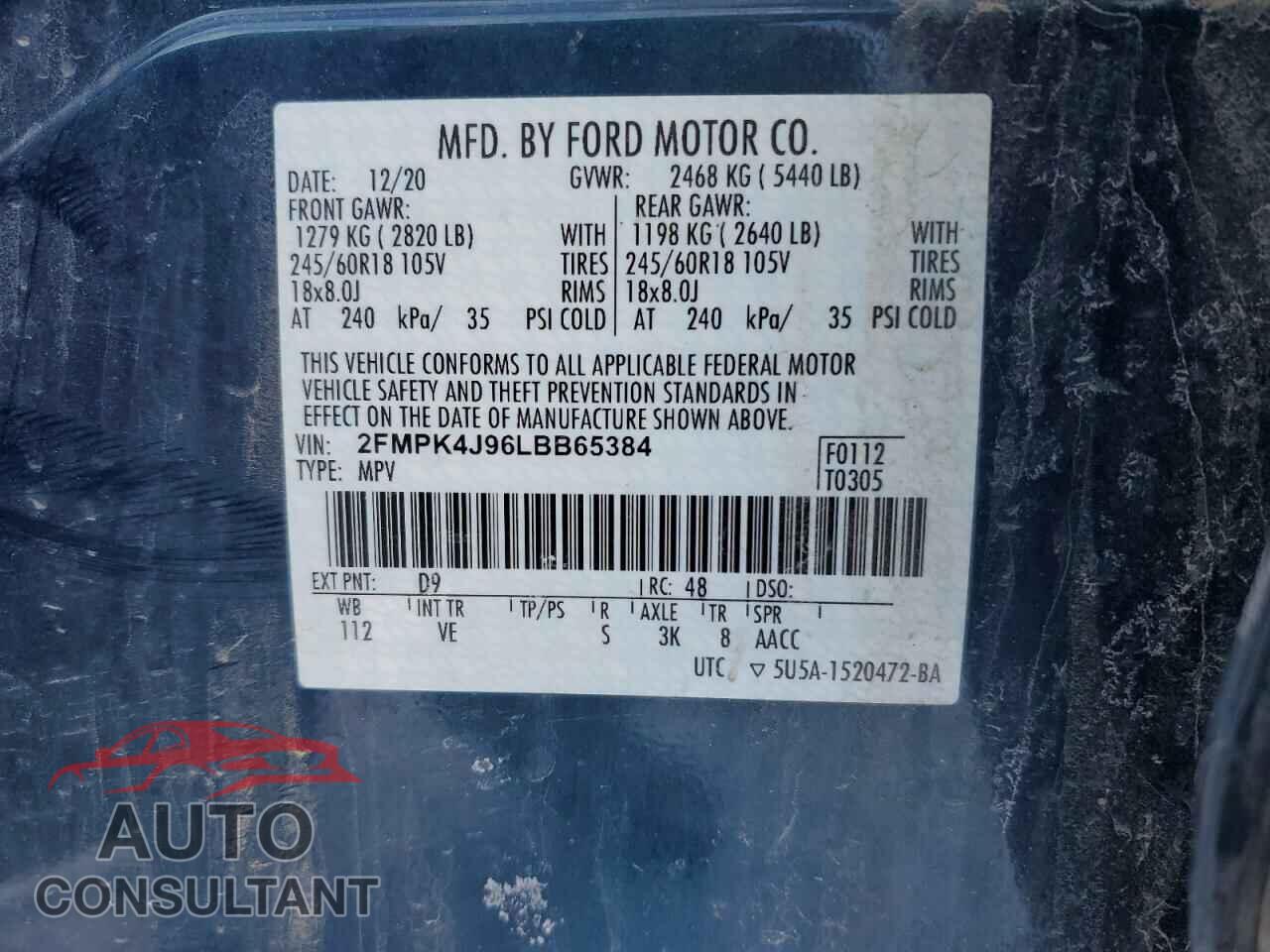 FORD EDGE 2020 - 2FMPK4J96LBB65384