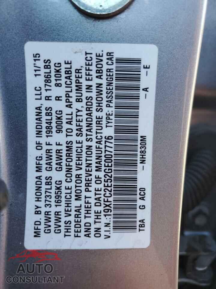 HONDA CIVIC 2016 - 19XFC2E52GE007776