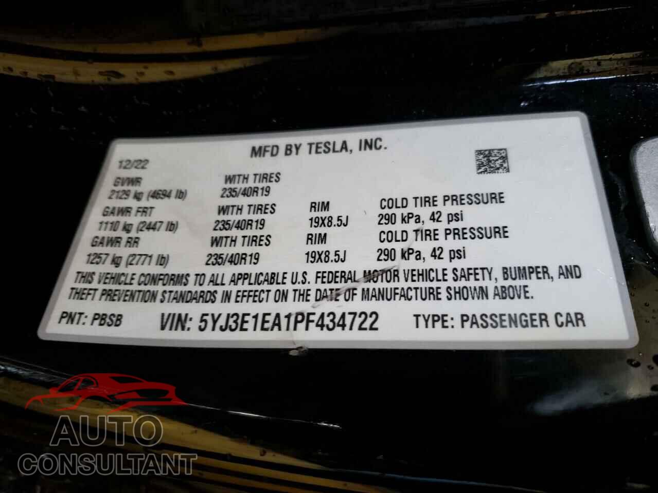 TESLA MODEL 3 2023 - 5YJ3E1EA1PF434722