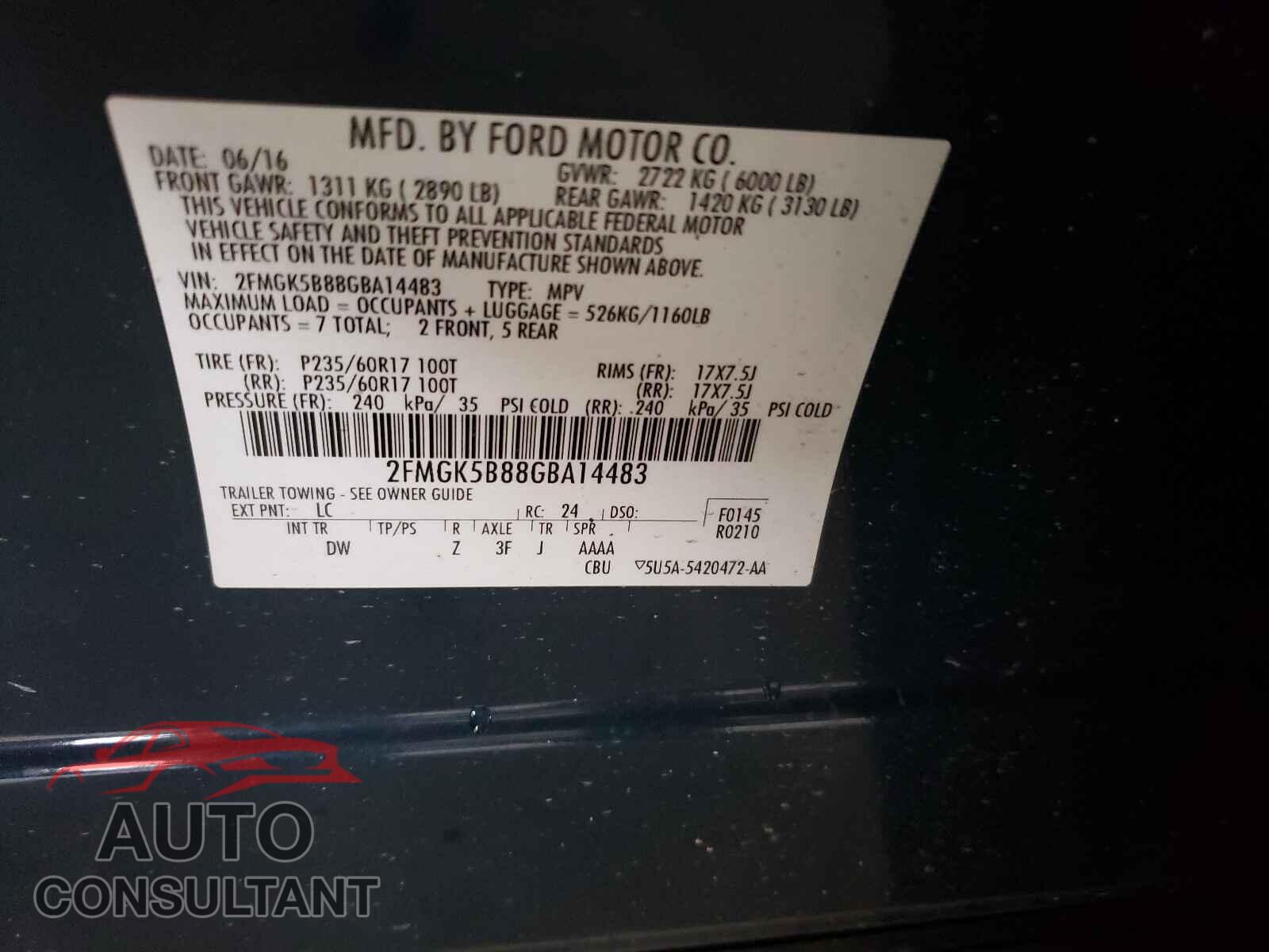 FORD FLEX 2016 - 2FMGK5B88GBA14483