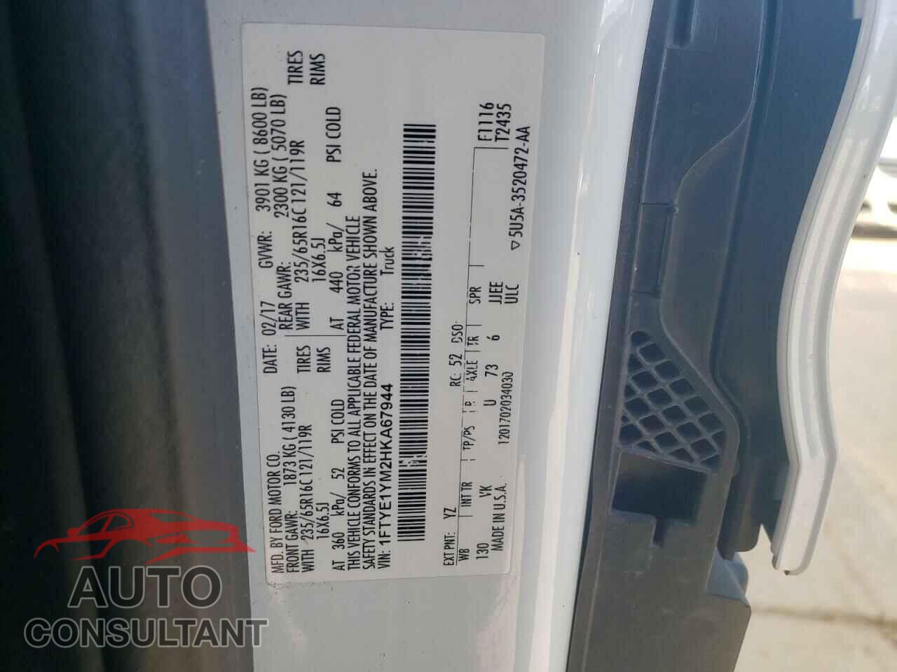 FORD TRANSIT 2017 - 1FTYE1YM2HKA67944
