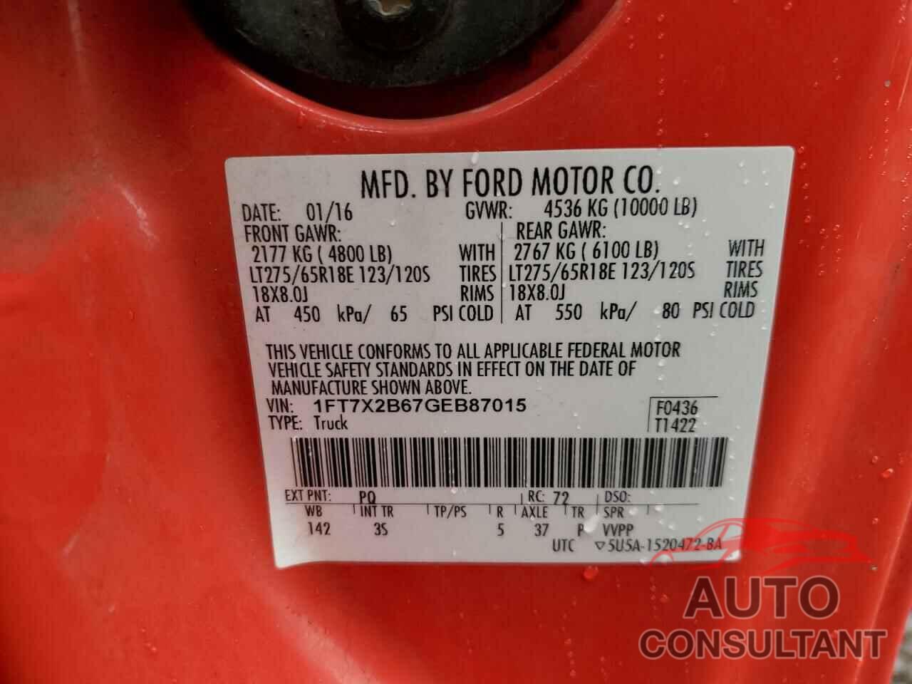 FORD F250 2016 - 1FT7X2B67GEB87015