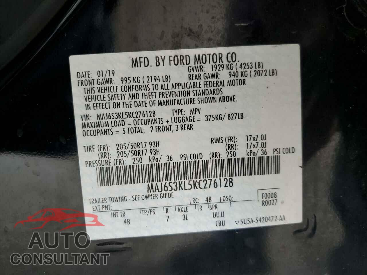 FORD ECOSPORT 2019 - MAJ6S3KL5KC276128