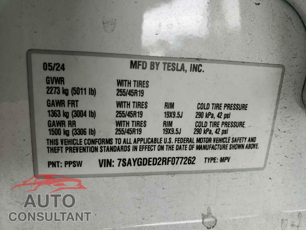 TESLA MODEL Y 2024 - 7SAYGDED2RF077262