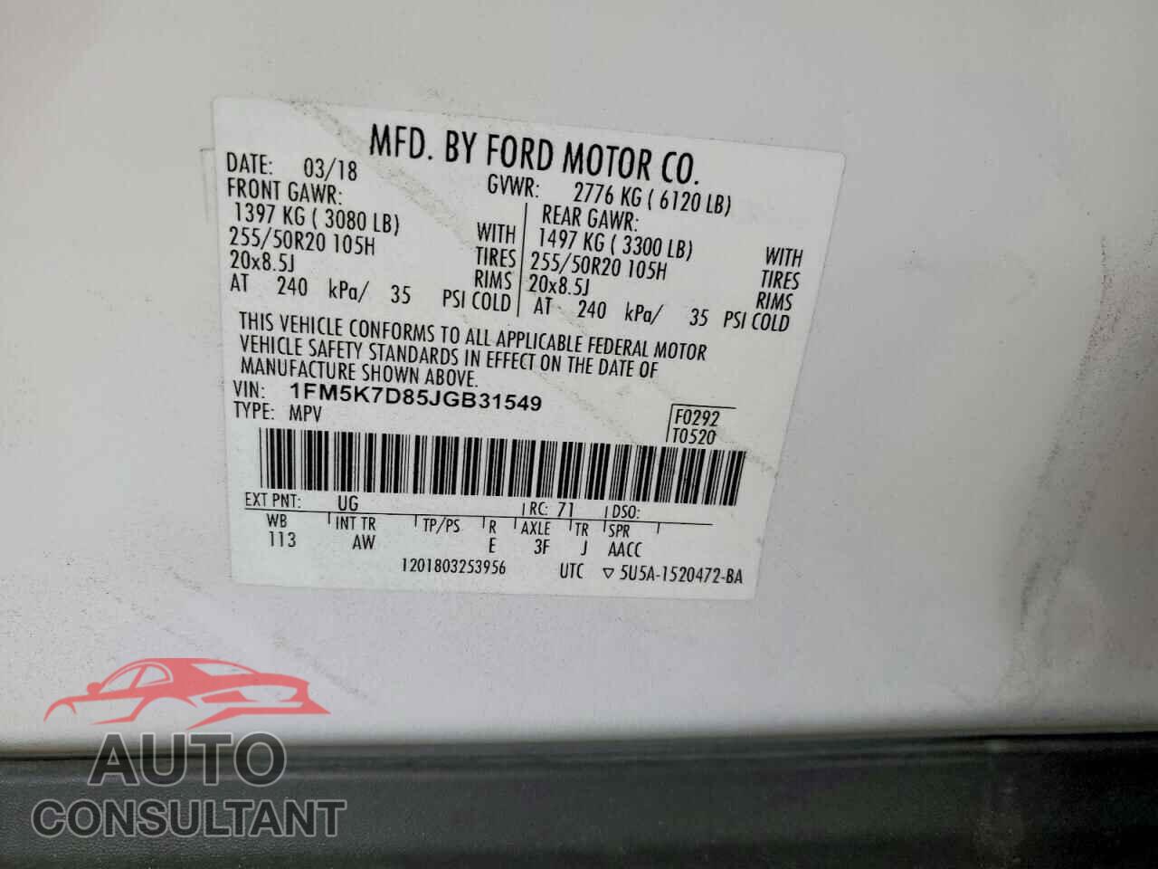FORD EXPLORER 2018 - 1FM5K7D85JGB31549