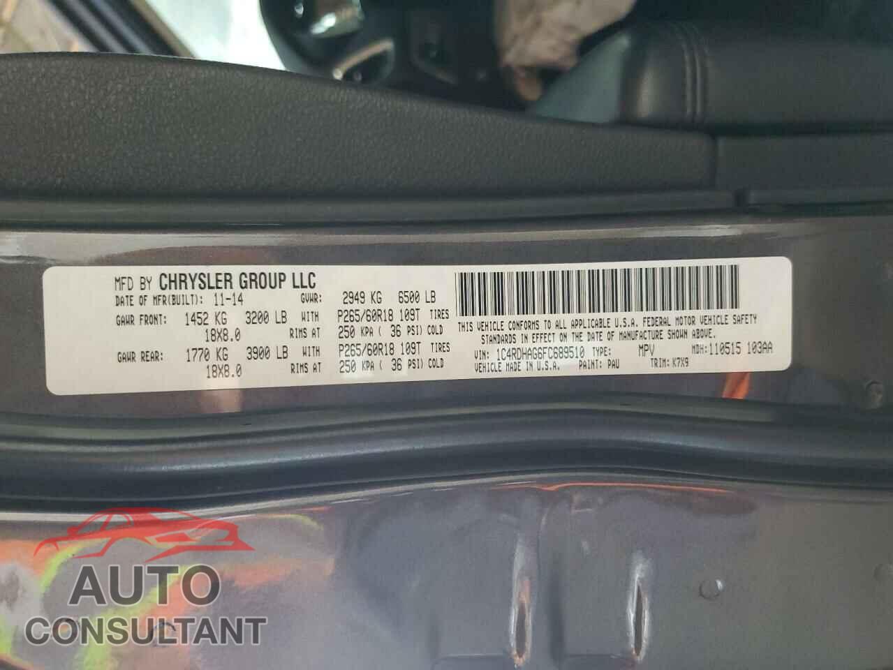 DODGE DURANGO 2015 - 1C4RDHAG6FC689510