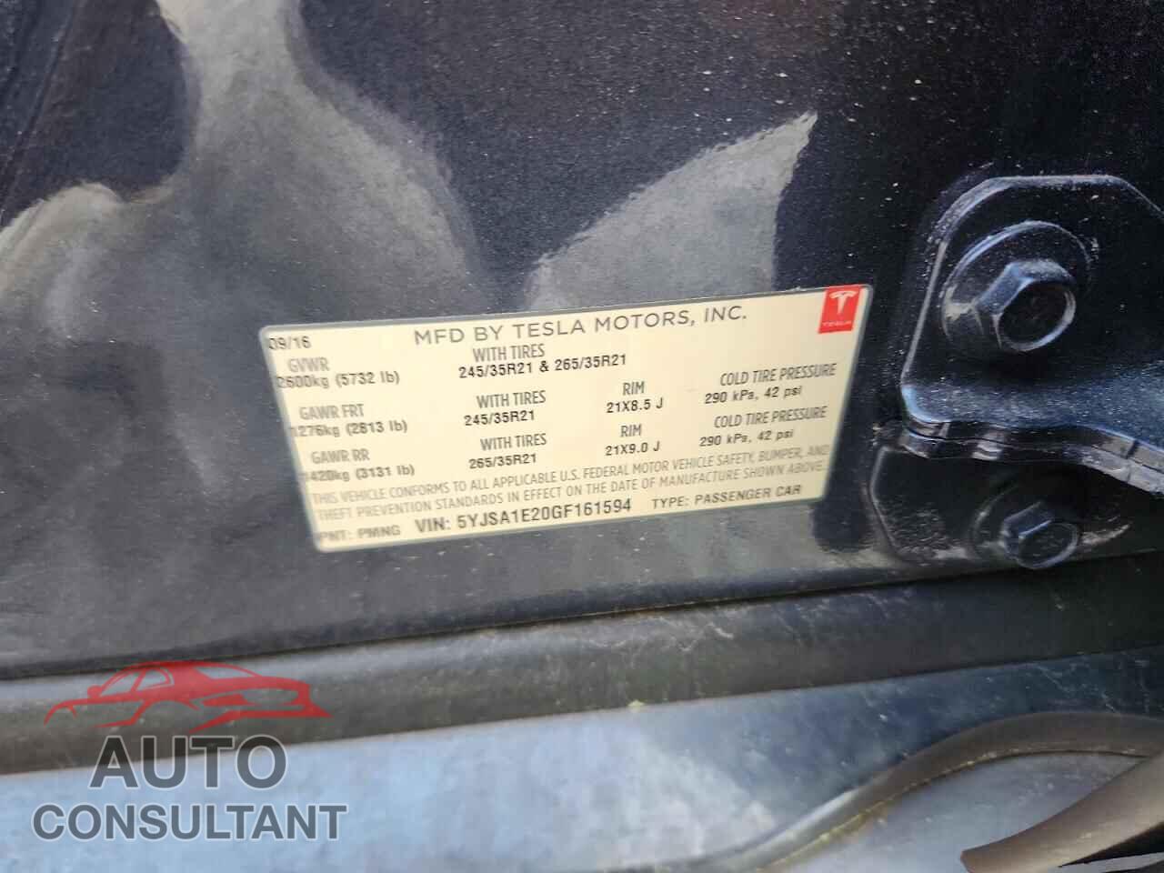 TESLA MODEL S 2016 - 5YJSA1E20GF161594