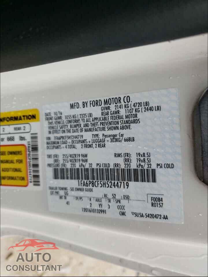 FORD MUSTANG 2017 - 1FA6P8CF5H5244719