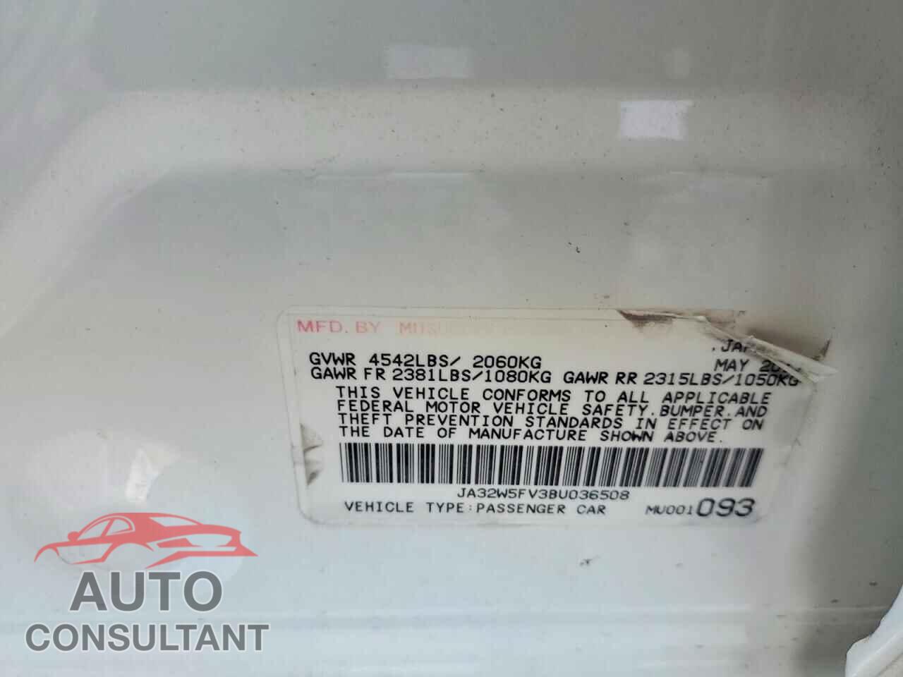 MITSUBISHI EVO 2011 - JA32W5FV3BU036508