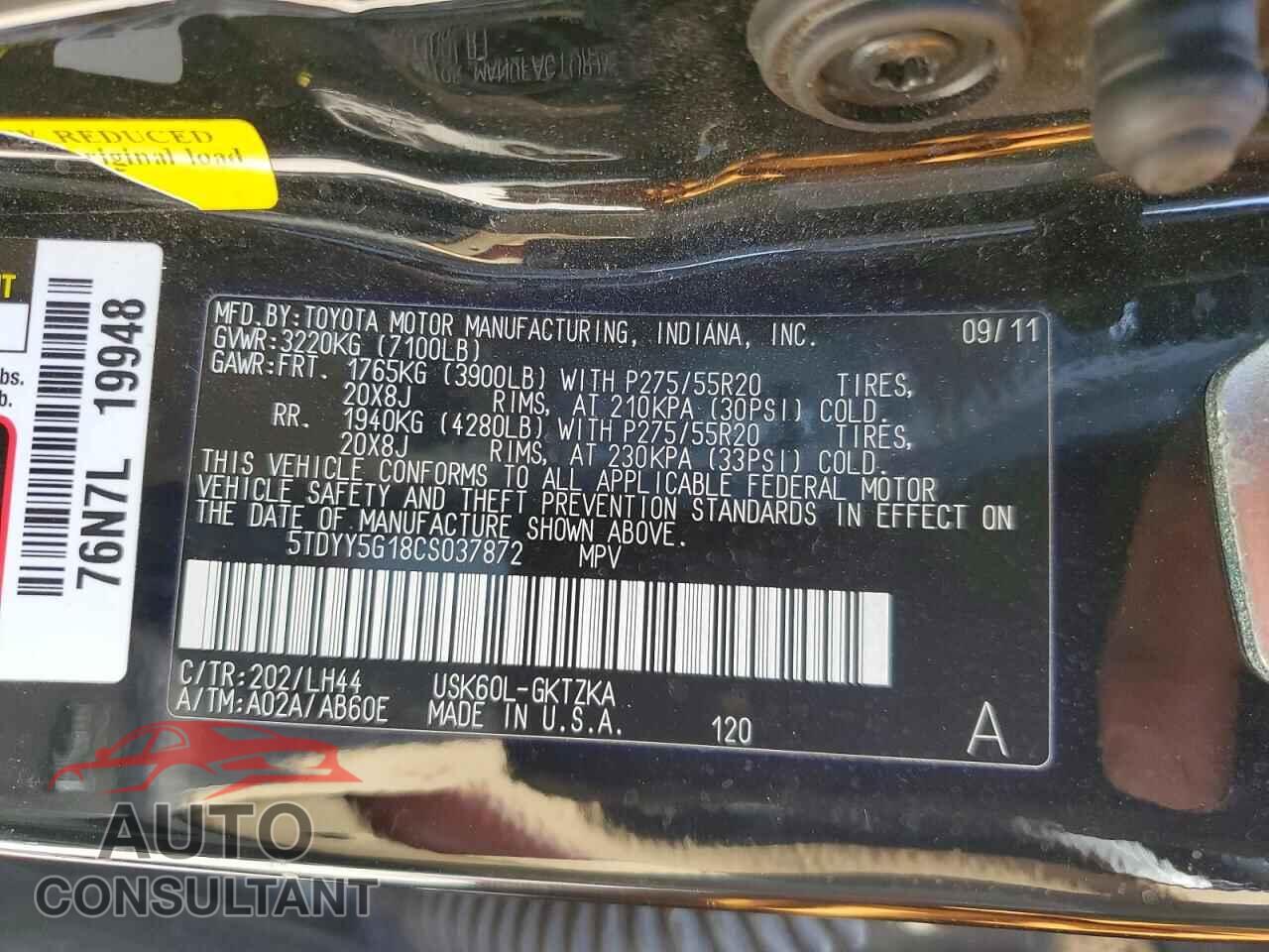 TOYOTA SEQUOIA 2012 - 5TDYY5G18CS037872