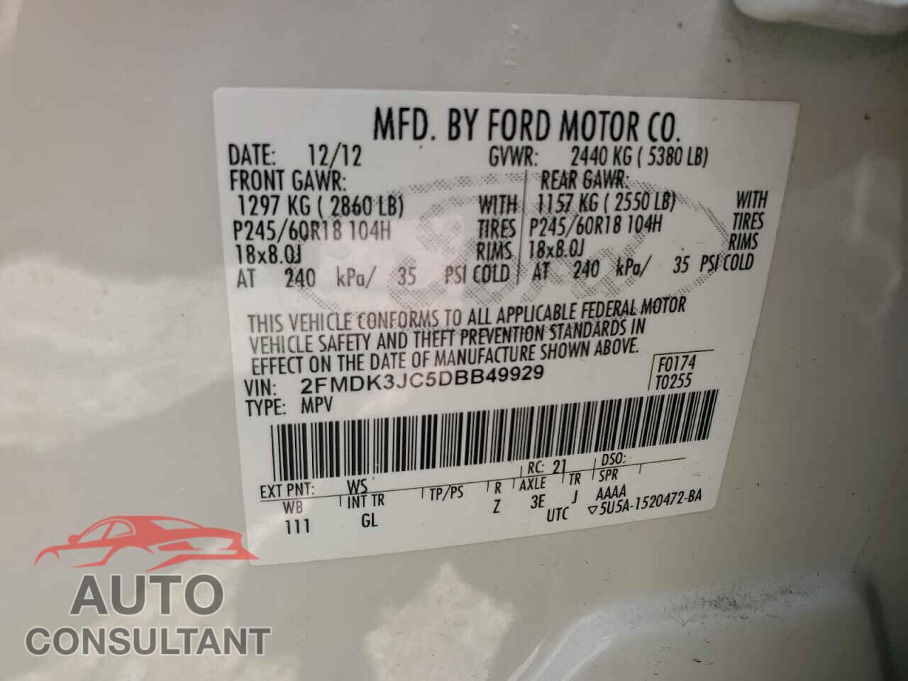 FORD EDGE 2013 - 2FMDK3JC5DBB49929