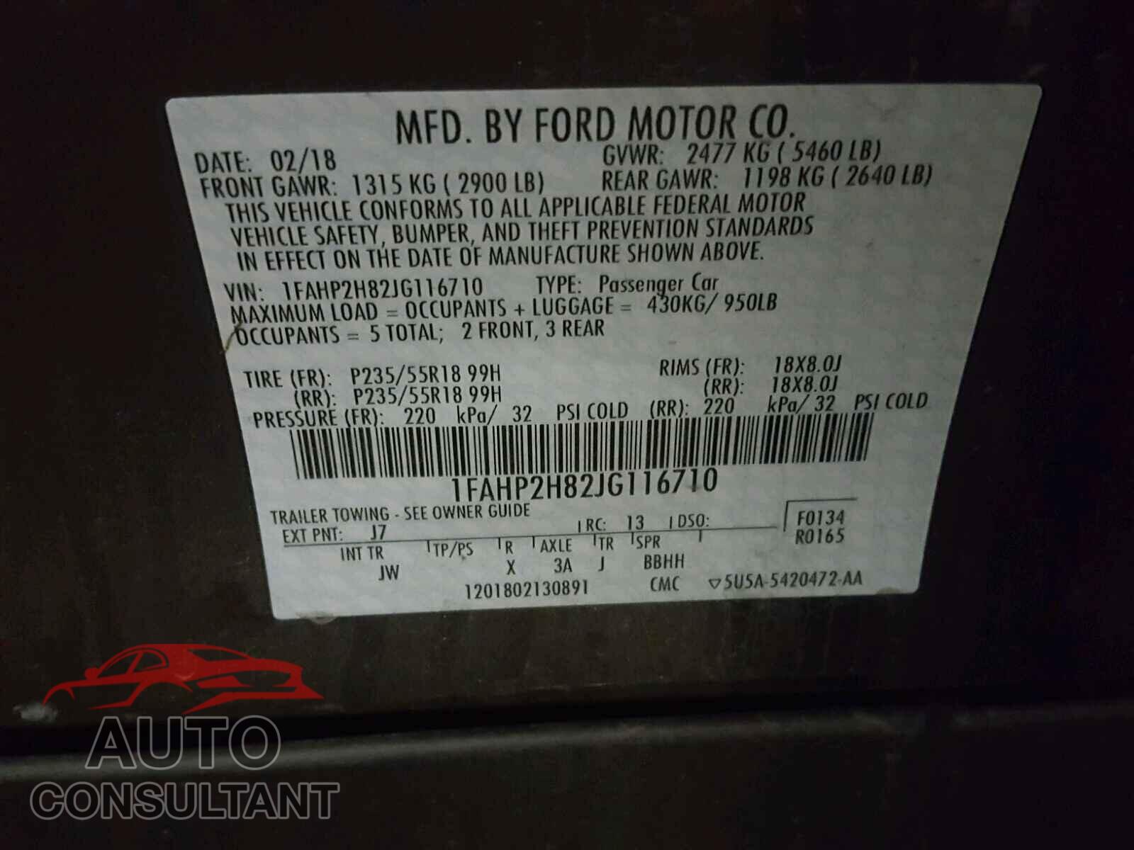 FORD TAURUS 2018 - 1FAHP2H82JG116710