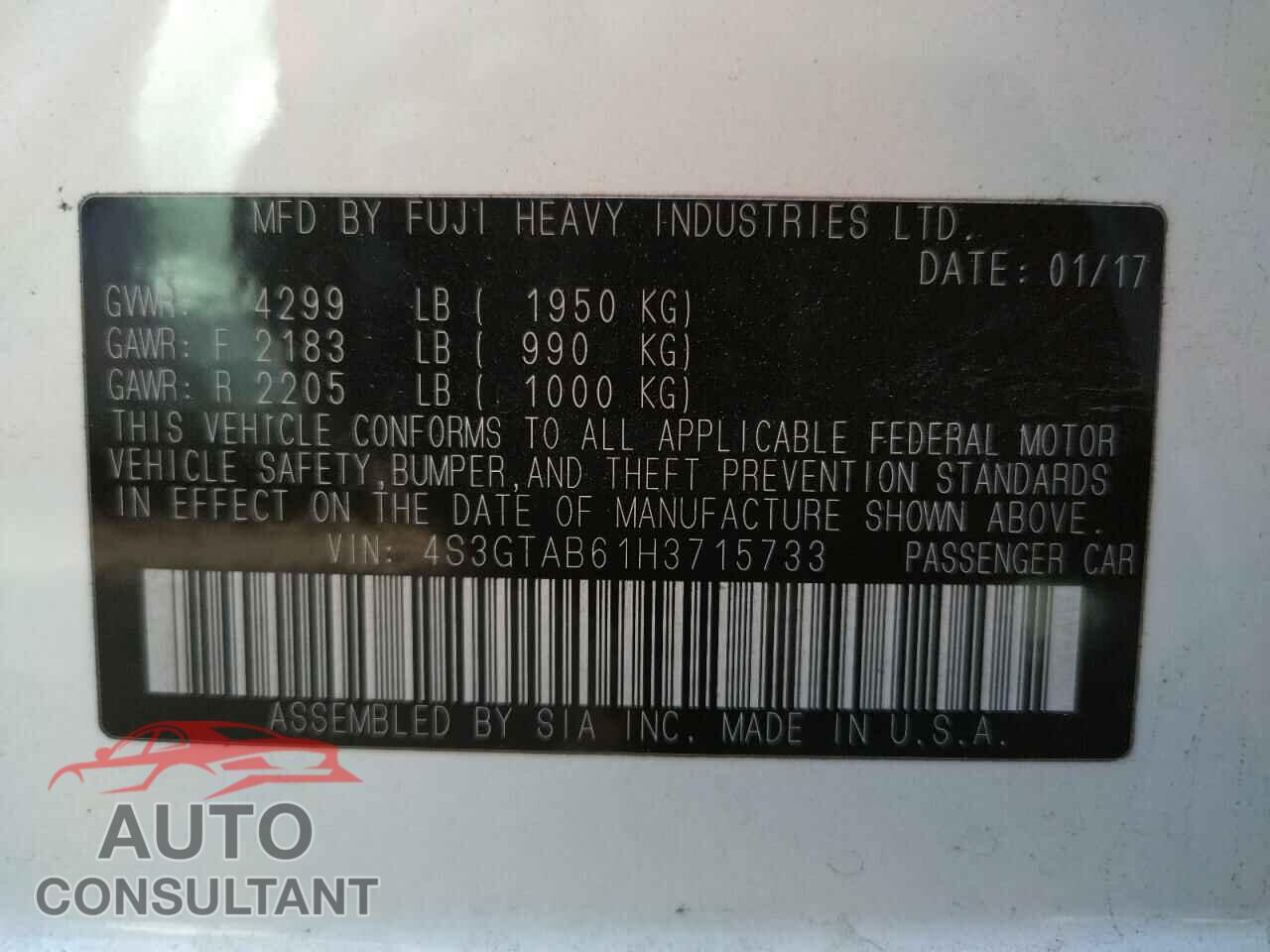 SUBARU IMPREZA 2017 - 4S3GTAB61H3715733