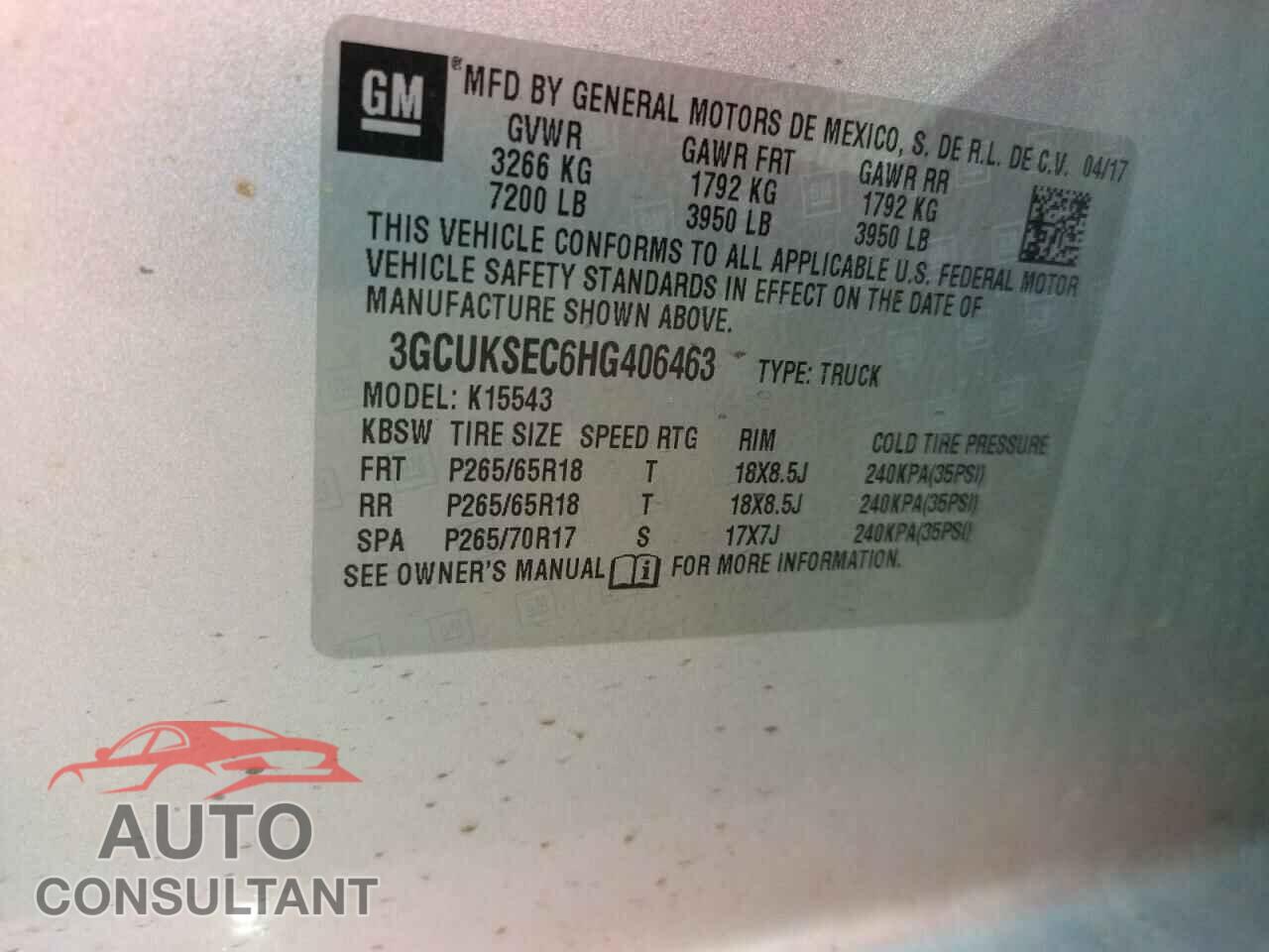 CHEVROLET SILVERADO 2017 - 3GCUKSEC6HG406463