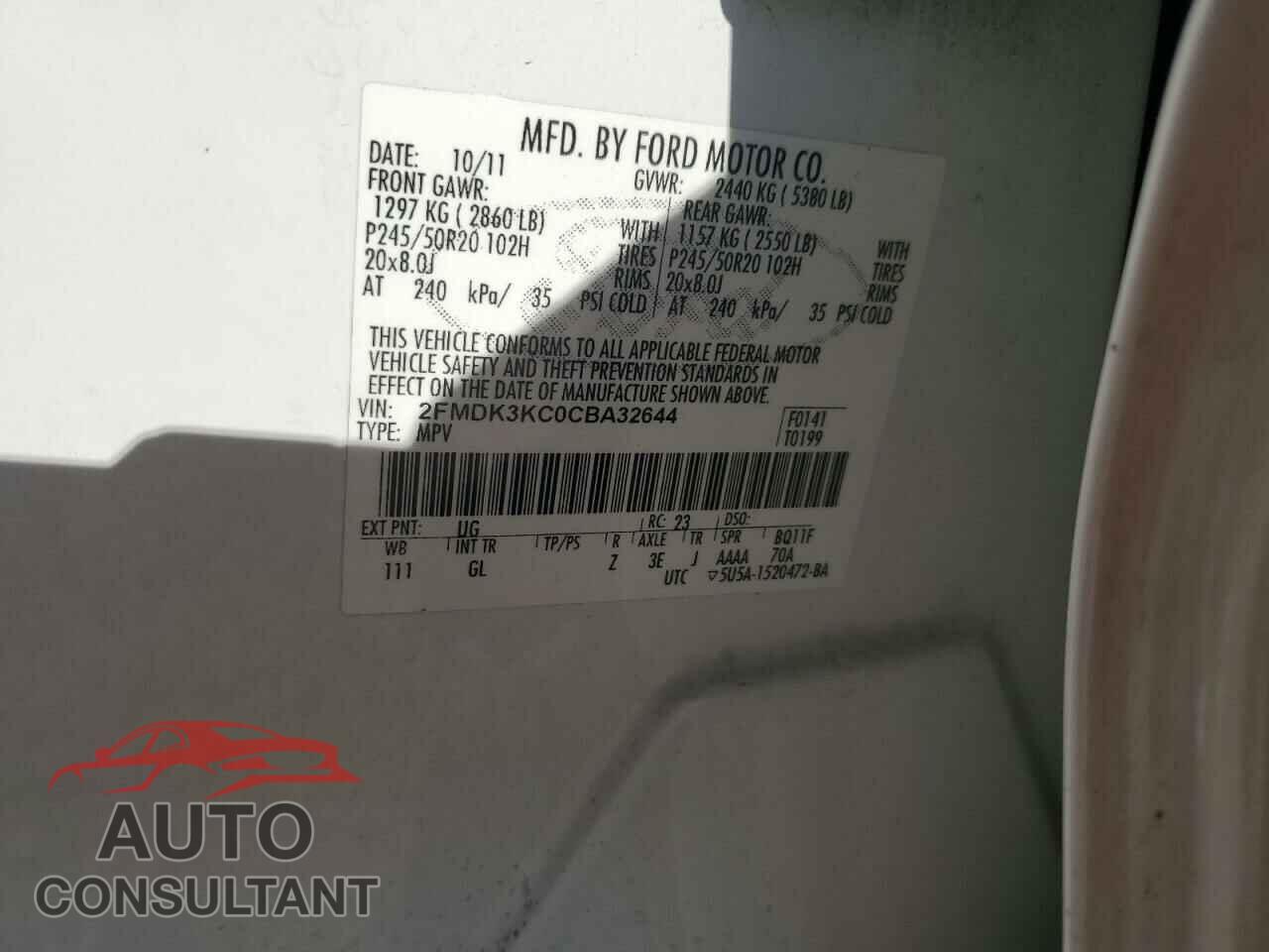 FORD EDGE 2012 - 2FMDK3KC0CBA32644