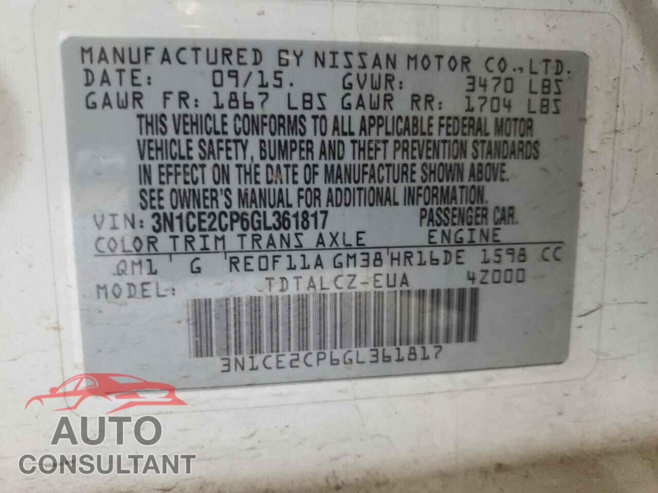 NISSAN VERSA 2016 - 3N1CE2CP6GL361817