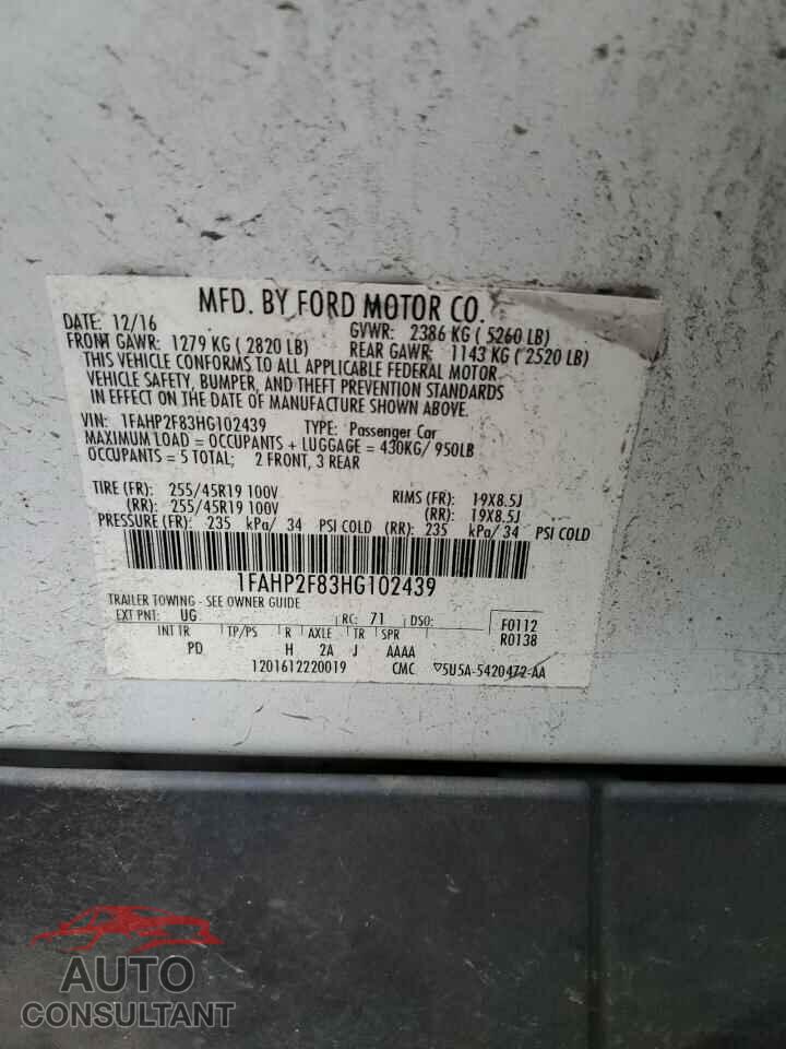 FORD TAURUS 2017 - 1FAHP2F83HG102439