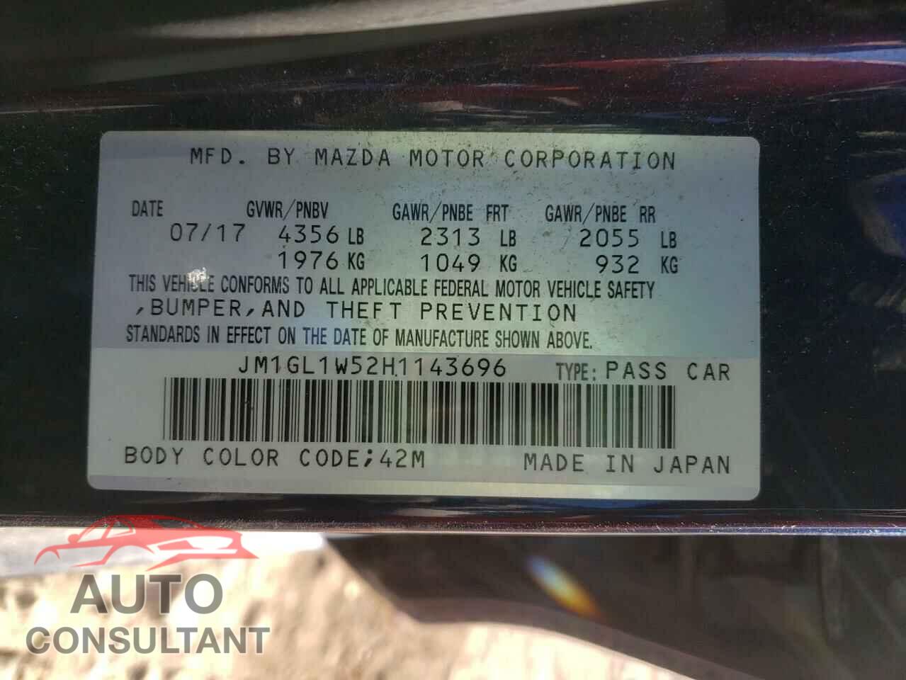 MAZDA 6 2017 - JM1GL1W52H1143696