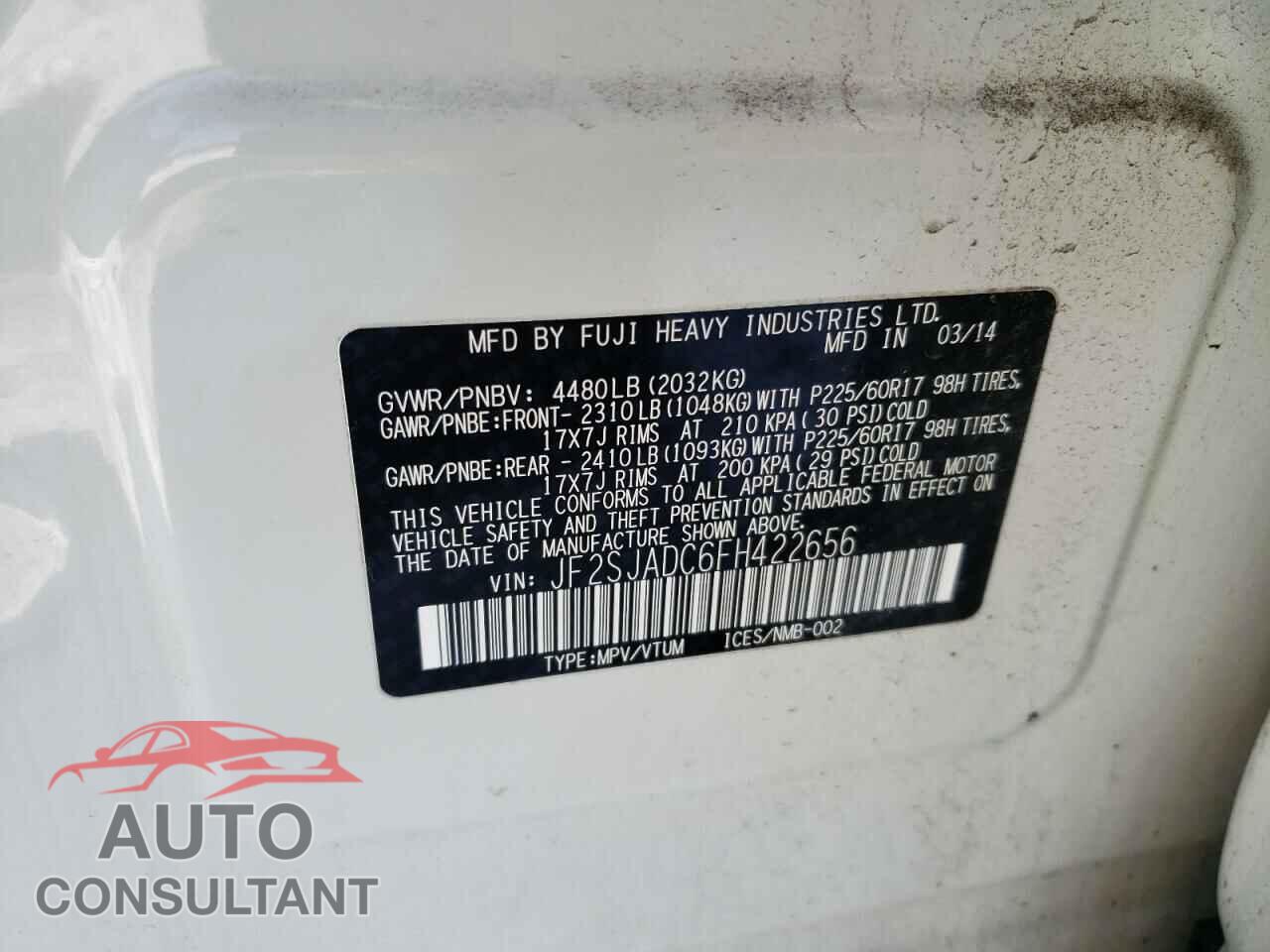 SUBARU FORESTER 2015 - JF2SJADC6FH422656