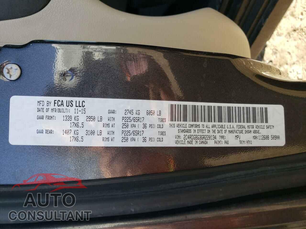 DODGE CARAVAN 2016 - 2C4RDGBG3GR220134