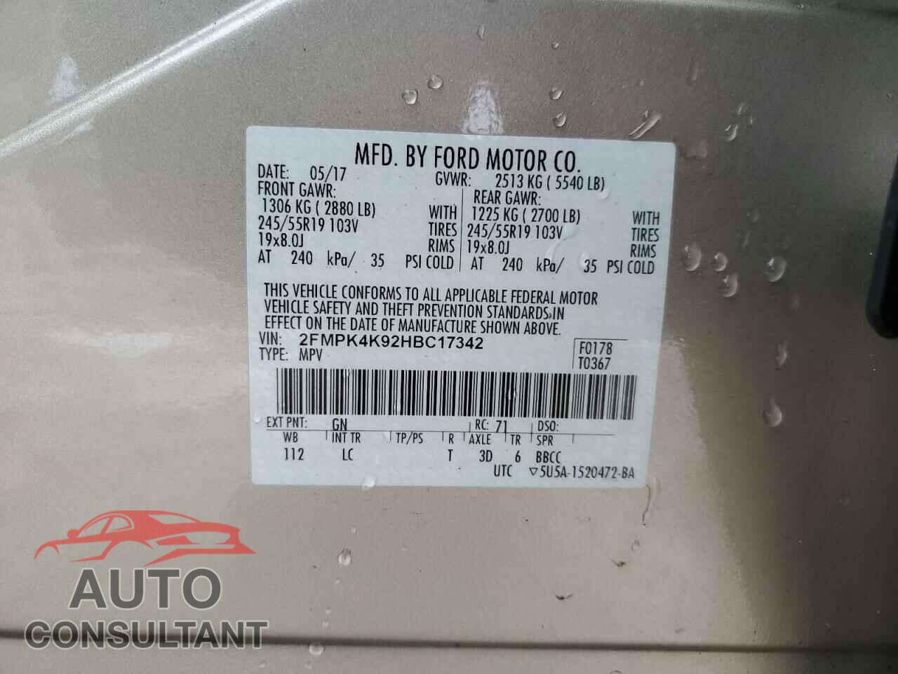FORD EDGE 2017 - 2FMPK4K92HBC17342