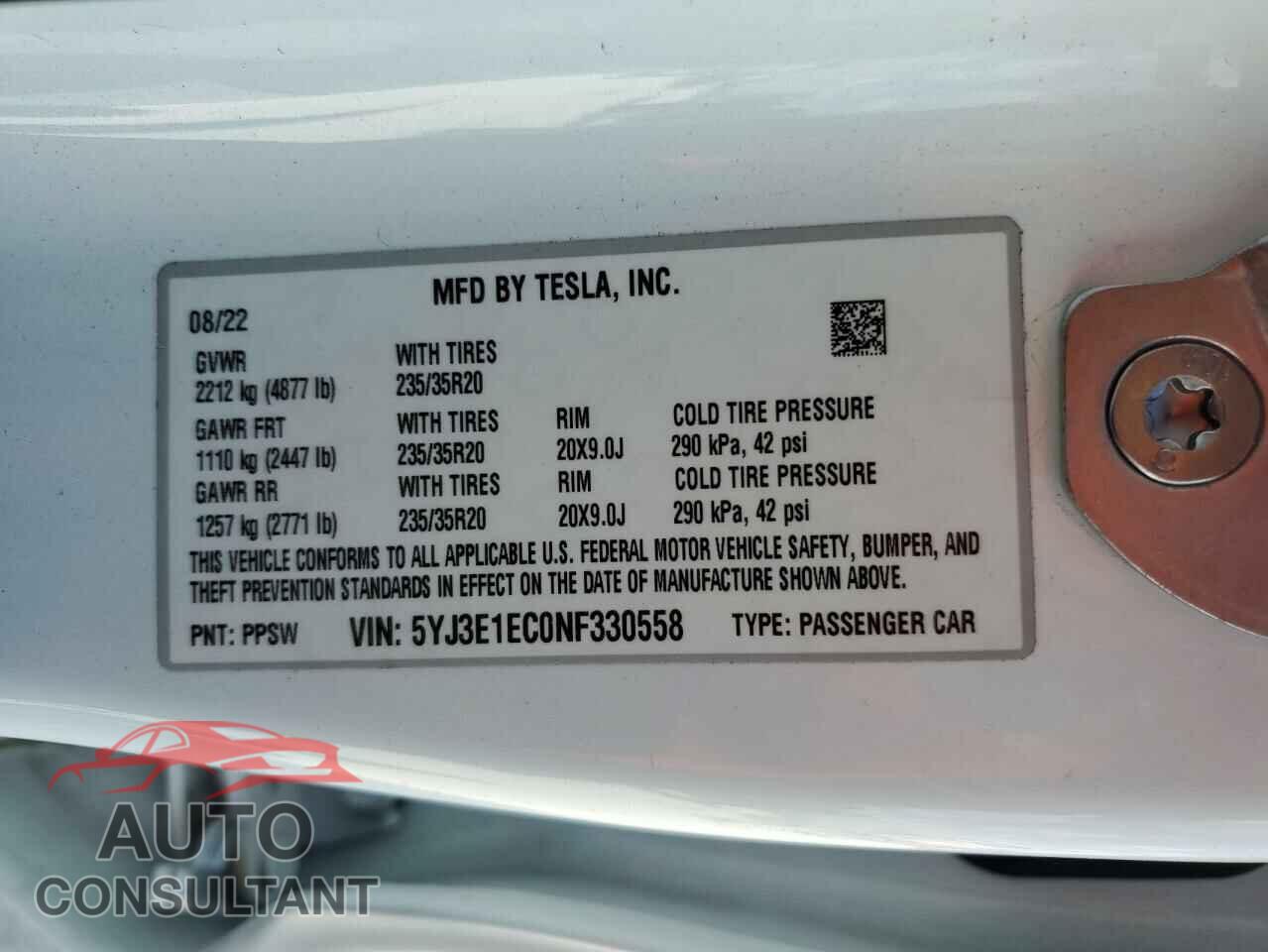 TESLA MODEL 3 2022 - 5YJ3E1EC0NF330558