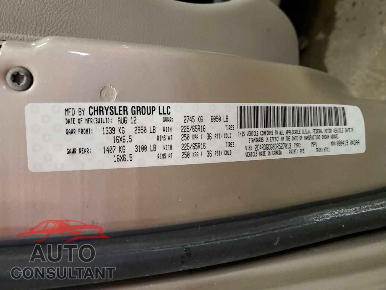 DODGE CARAVAN 2013 - 2C4RDGCG0DR527013