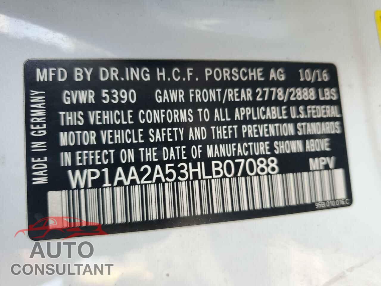 PORSCHE MACAN 2017 - WP1AA2A53HLB07088