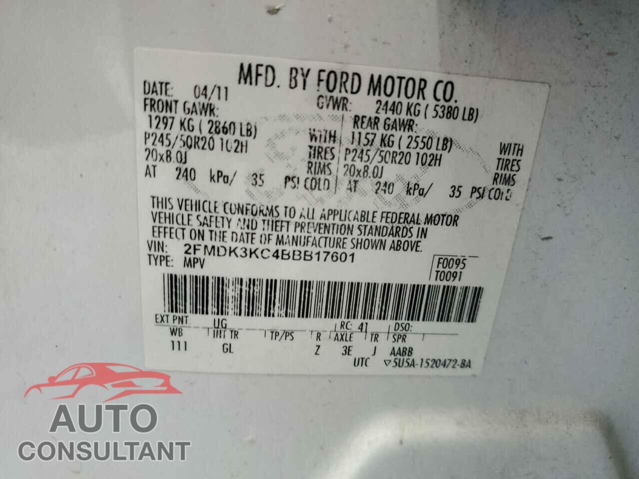 FORD EDGE 2011 - 2FMDK3KC4BBB17601