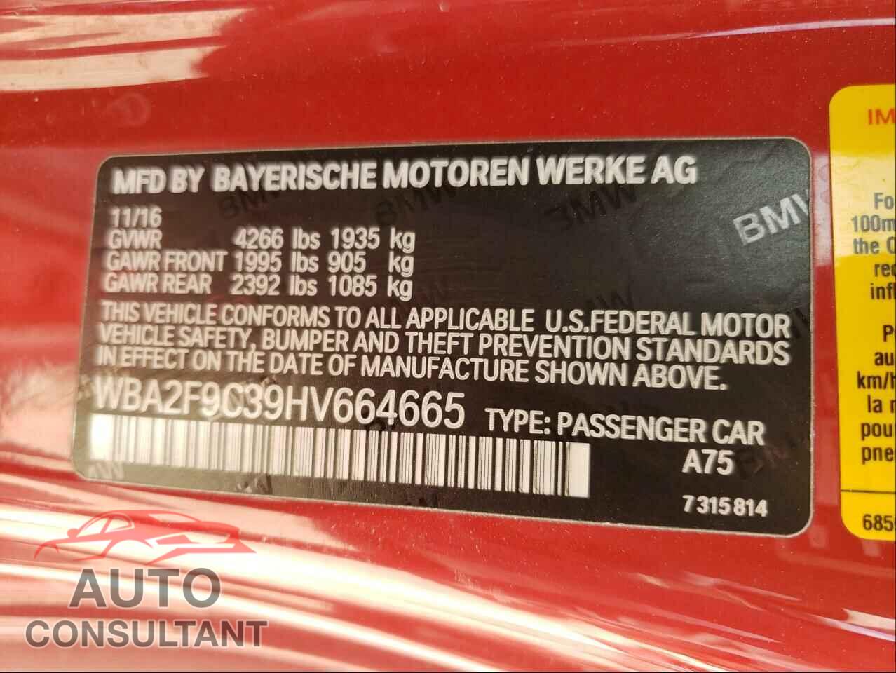 BMW 2 SERIES 2017 - WBA2F9C39HV664665