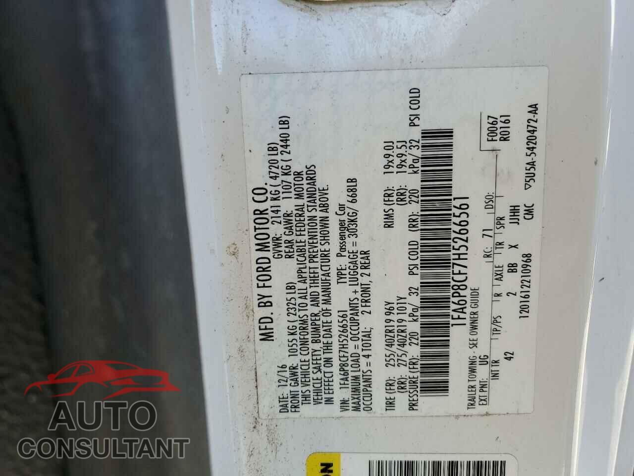 FORD MUSTANG 2017 - 1FA6P8CF7H5266561