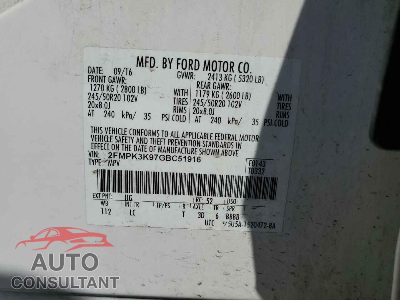 FORD EDGE 2016 - 2FMPK3K97GBC51916