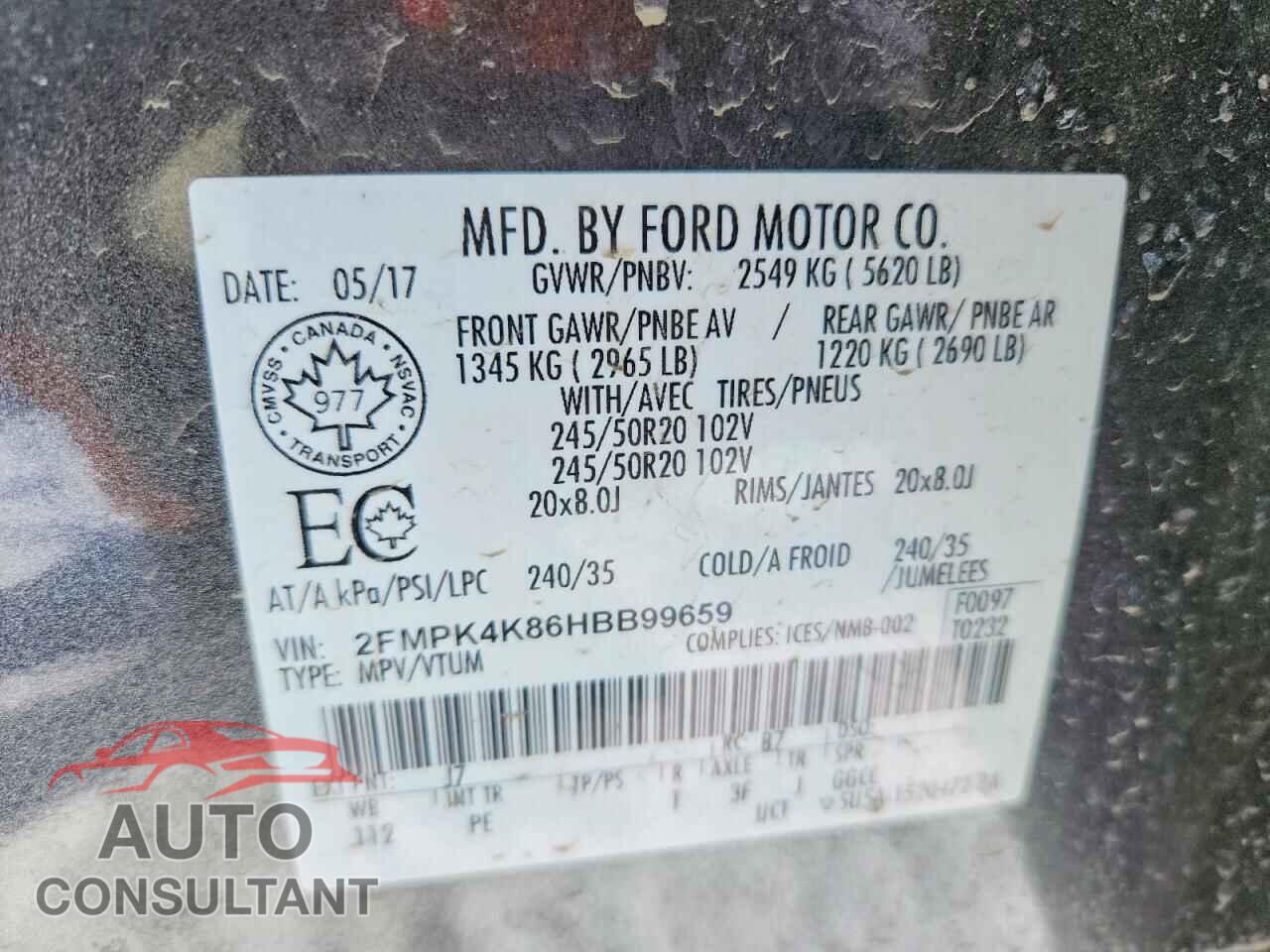 FORD EDGE 2017 - 2FMPK4K86HBB99659