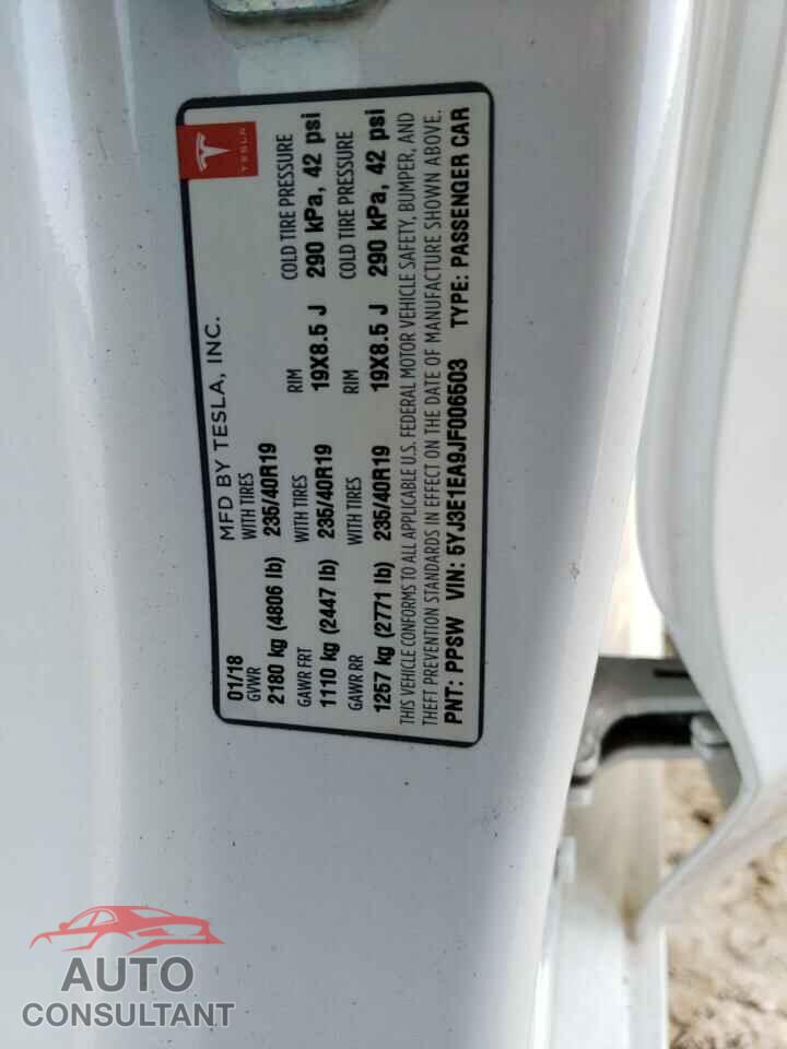 TESLA MODEL 3 2018 - 5YJ3E1EA9JF006503