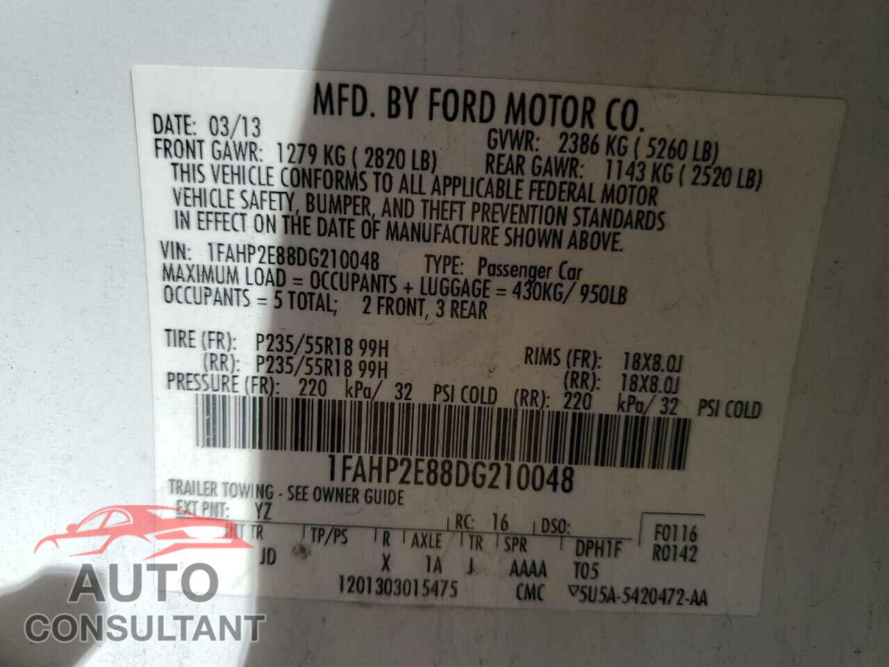 FORD TAURUS 2013 - 1FAHP2E88DG210048
