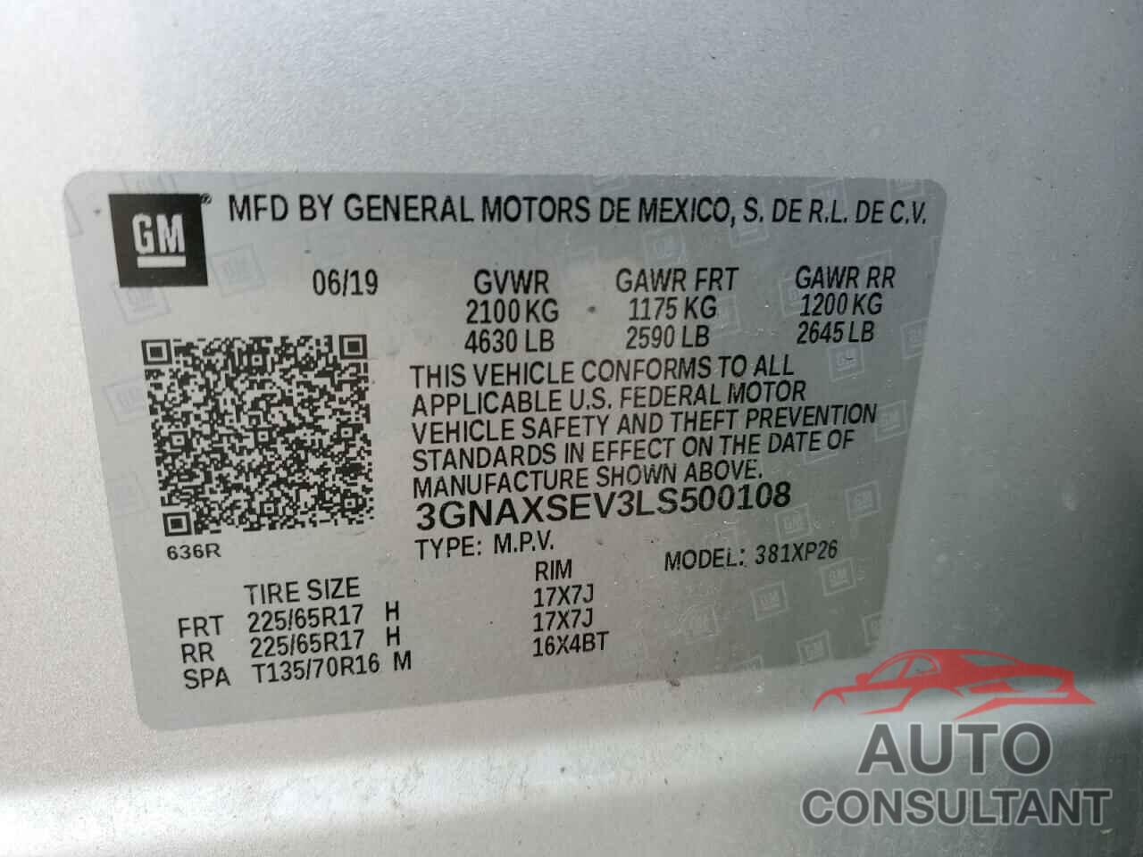 CHEVROLET EQUINOX 2020 - 3GNAXSEV3LS500108