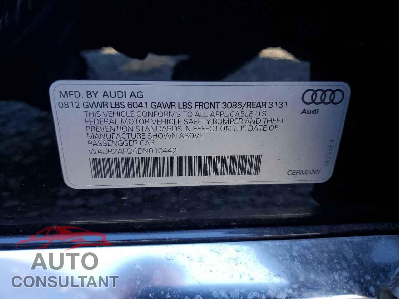 AUDI A8 2013 - WAUR2AFD4DN010442