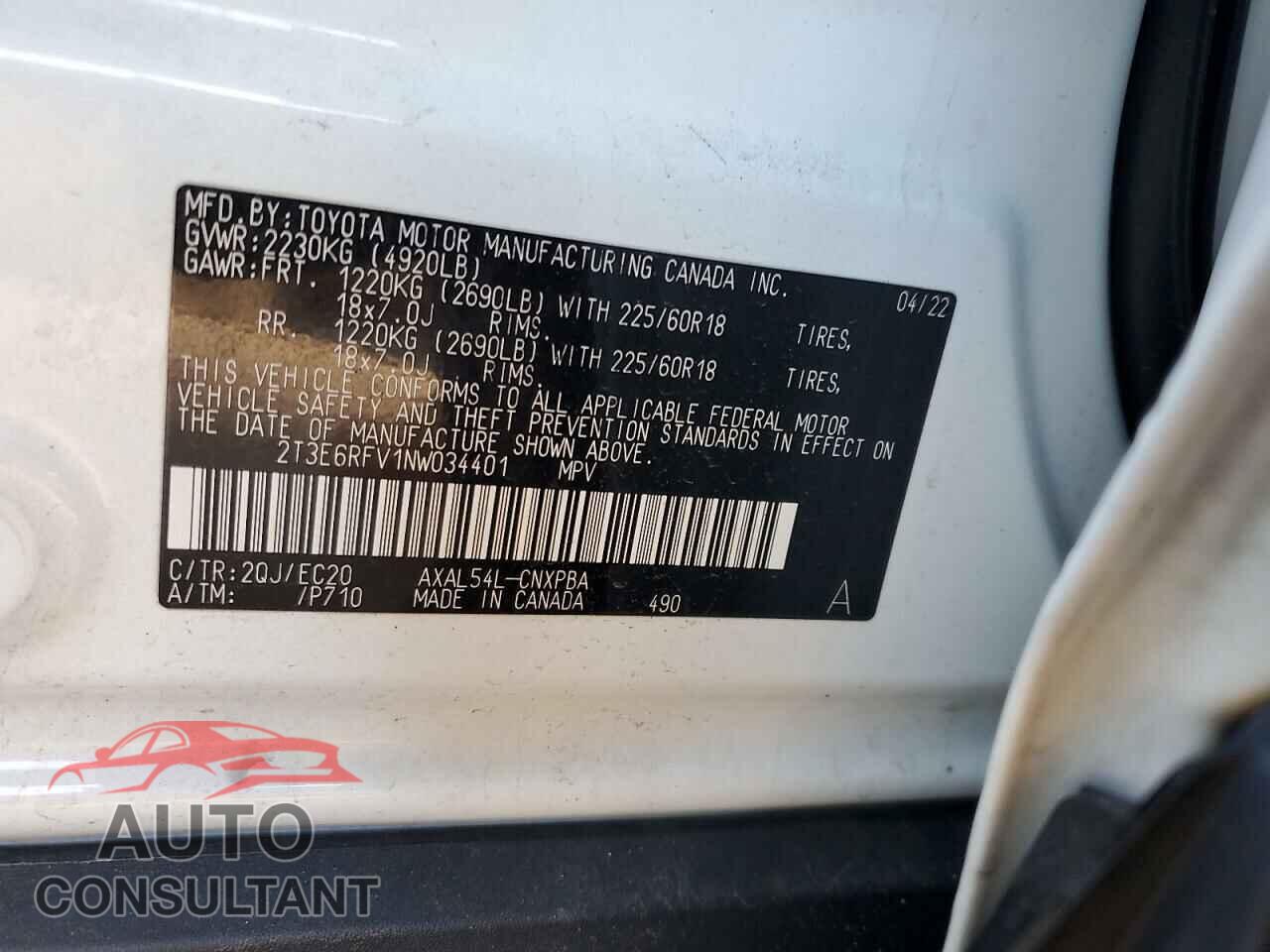 TOYOTA RAV4 2022 - 2T3E6RFV1NW034401