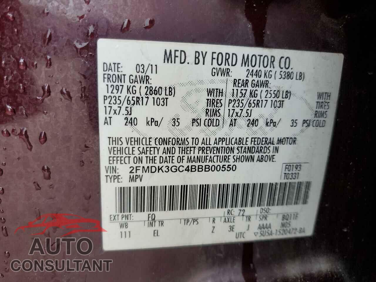 FORD EDGE 2011 - 2FMDK3GC4BBB00550