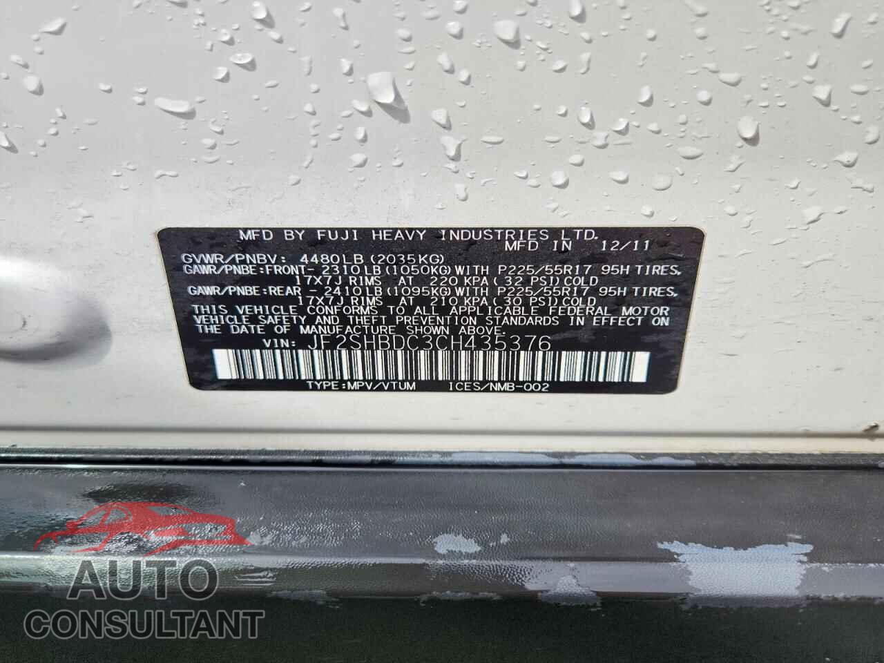 SUBARU FORESTER 2012 - JF2SHBDC3CH435376