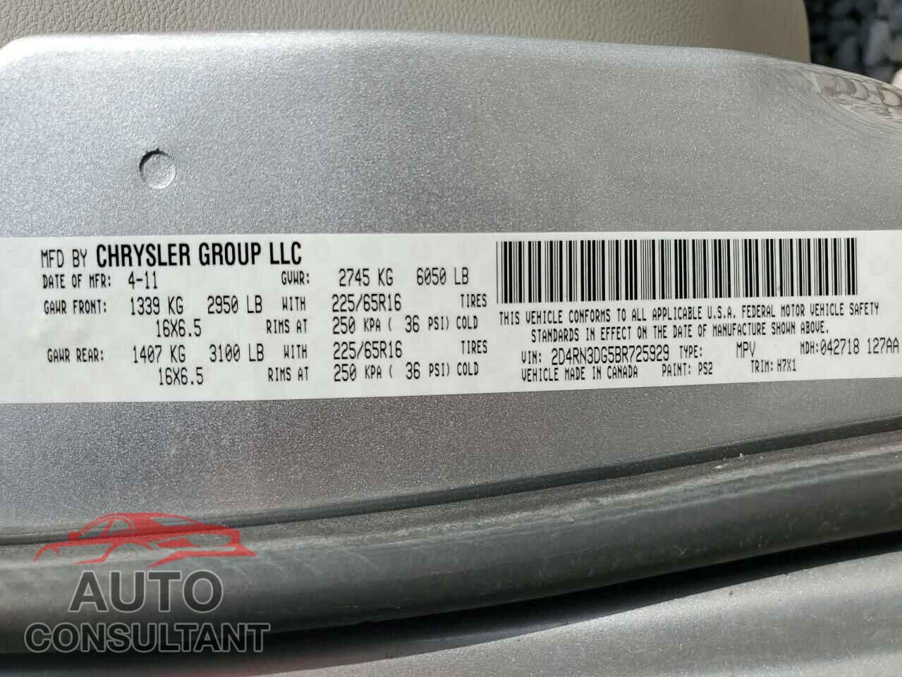 DODGE CARAVAN 2011 - 2D4RN3DG5BR725929