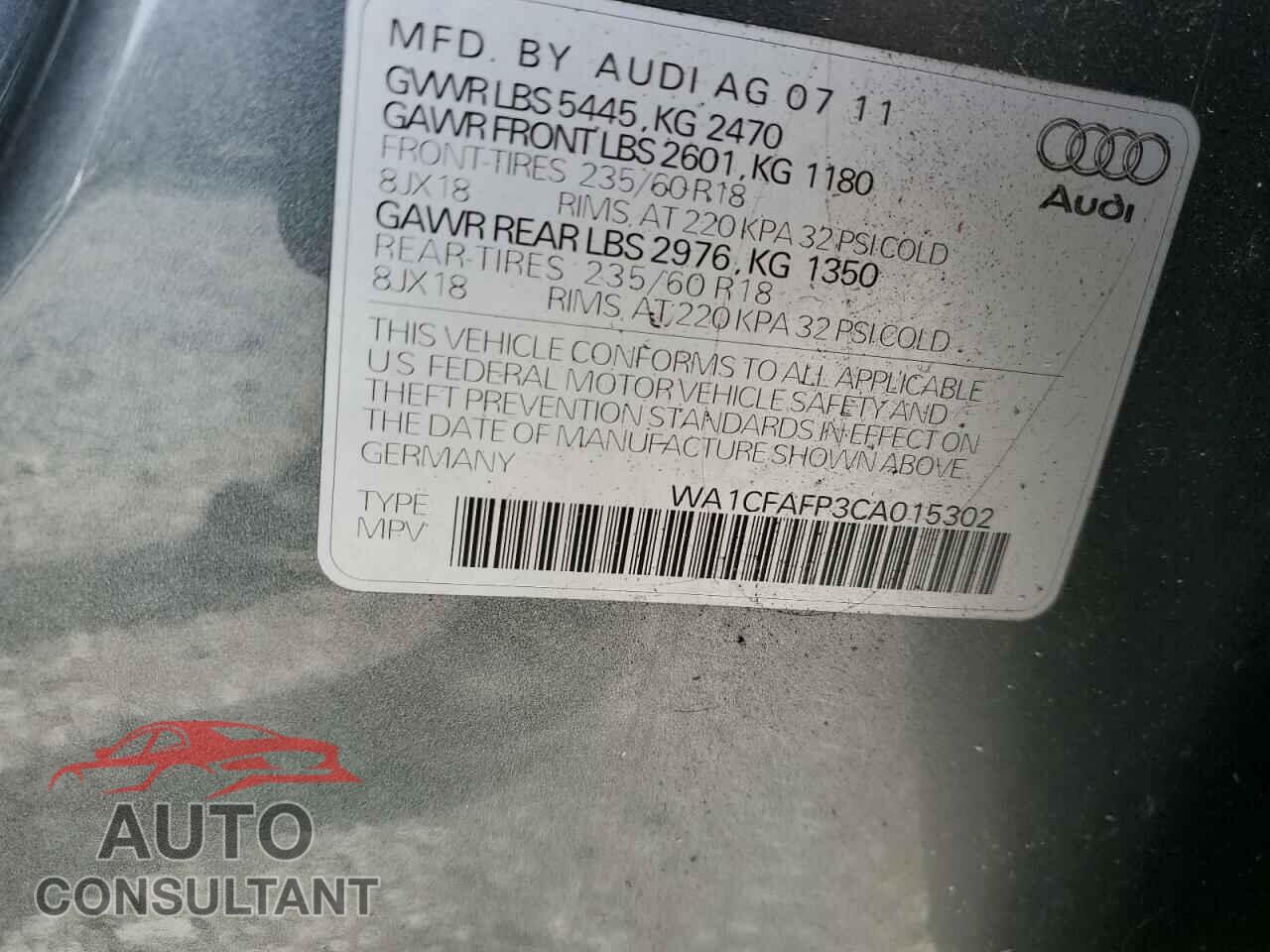 AUDI Q5 2012 - WA1CFAFP3CA015302
